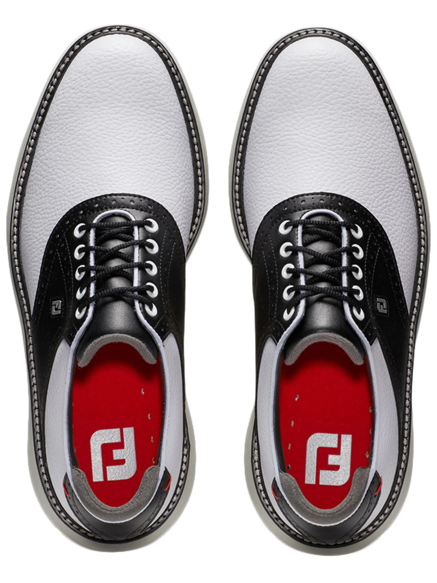 FootJoy Mens Golf Shoes|Traditions Spikeless Golf Shoes - White/Black