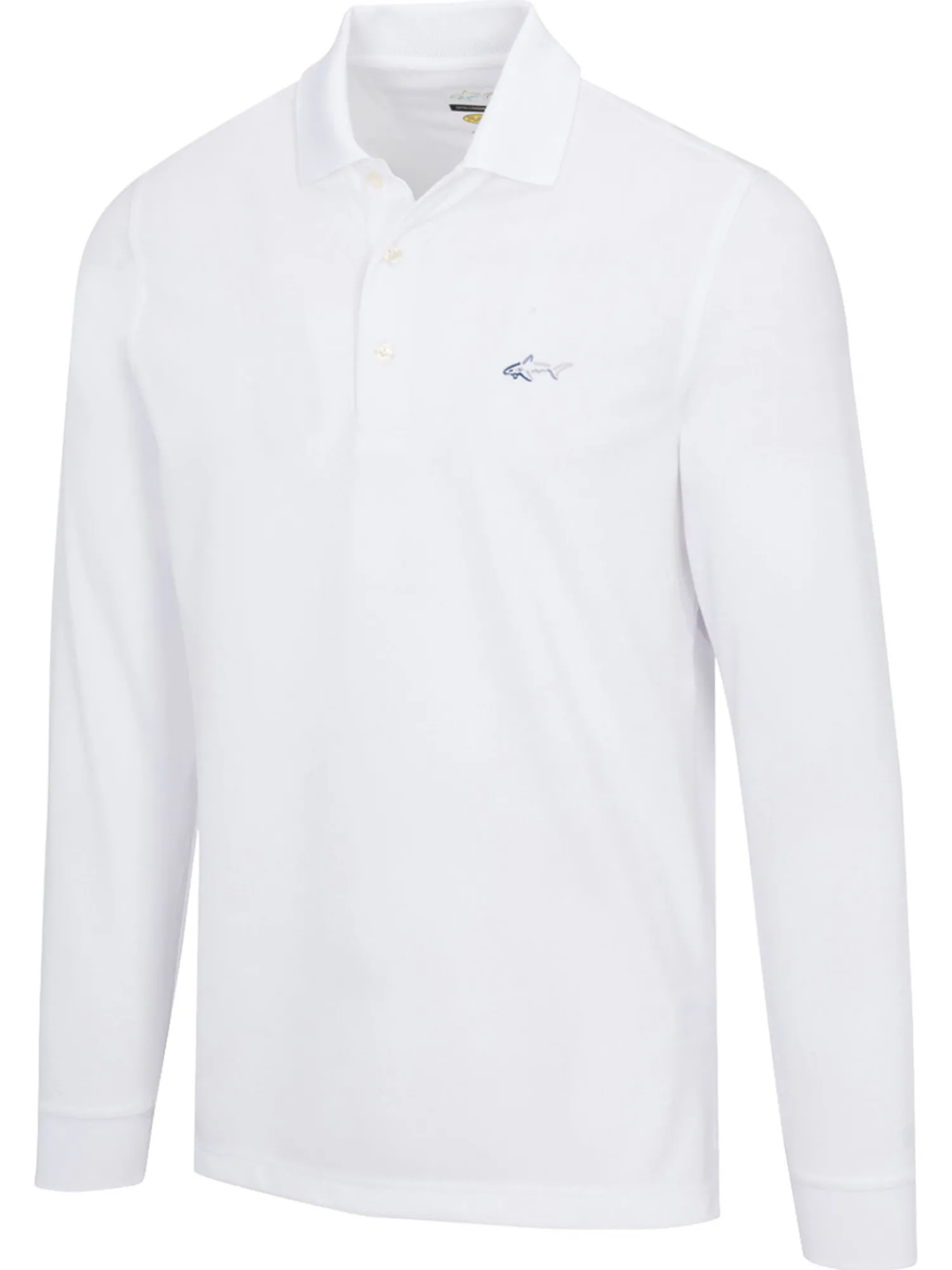 Greg Norman Shirts|Long Sleeve Pique Shark Polo - White