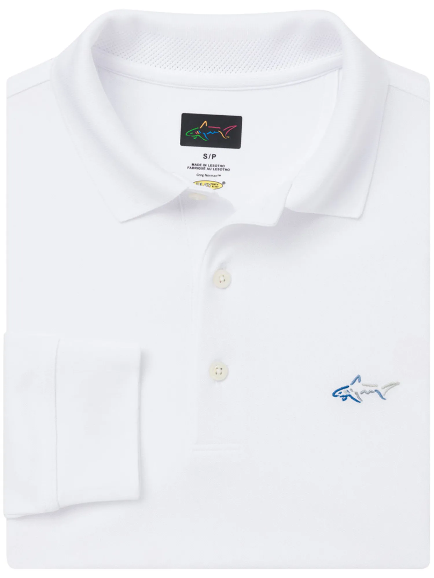Greg Norman Shirts|Long Sleeve Pique Shark Polo - White