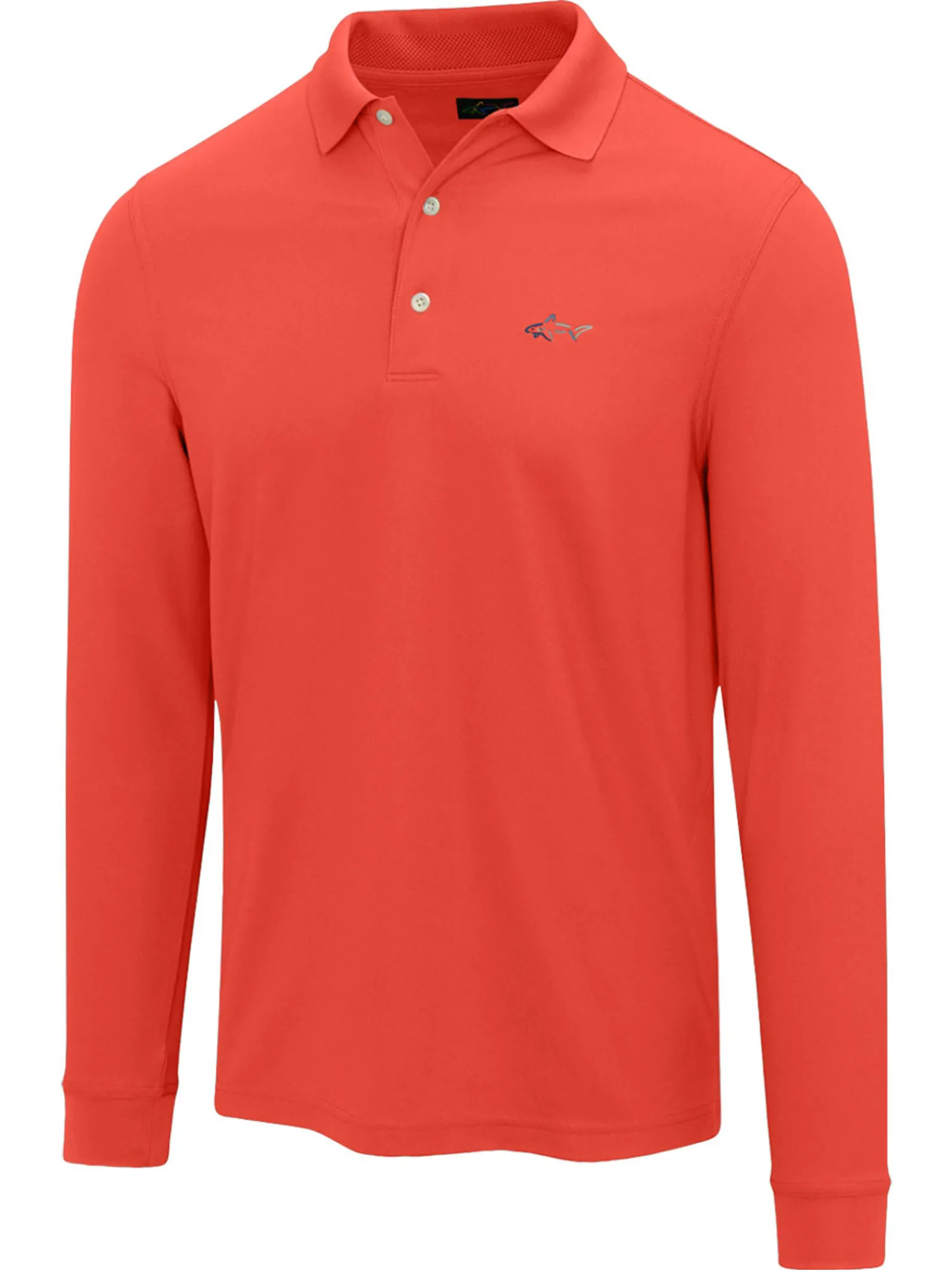 Greg Norman Shirts|Long Sleeve Pique Shark Polo - Spiced Coral