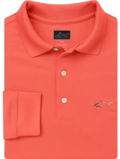 Greg Norman Shirts|Long Sleeve Pique Shark Polo - Spiced Coral