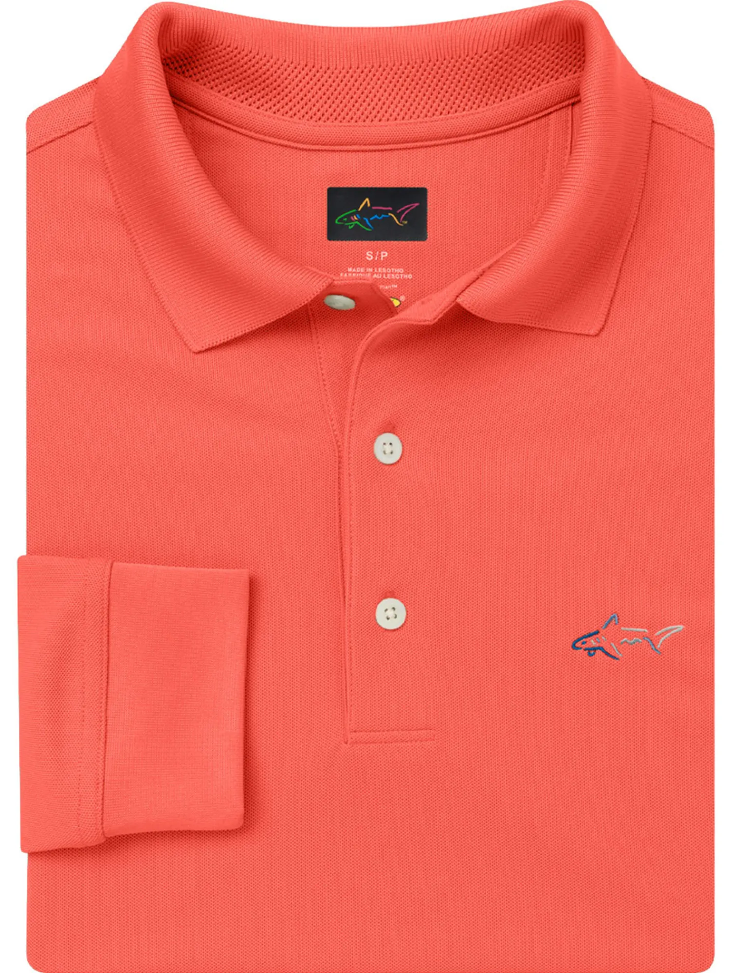 Greg Norman Shirts|Long Sleeve Pique Shark Polo - Spiced Coral