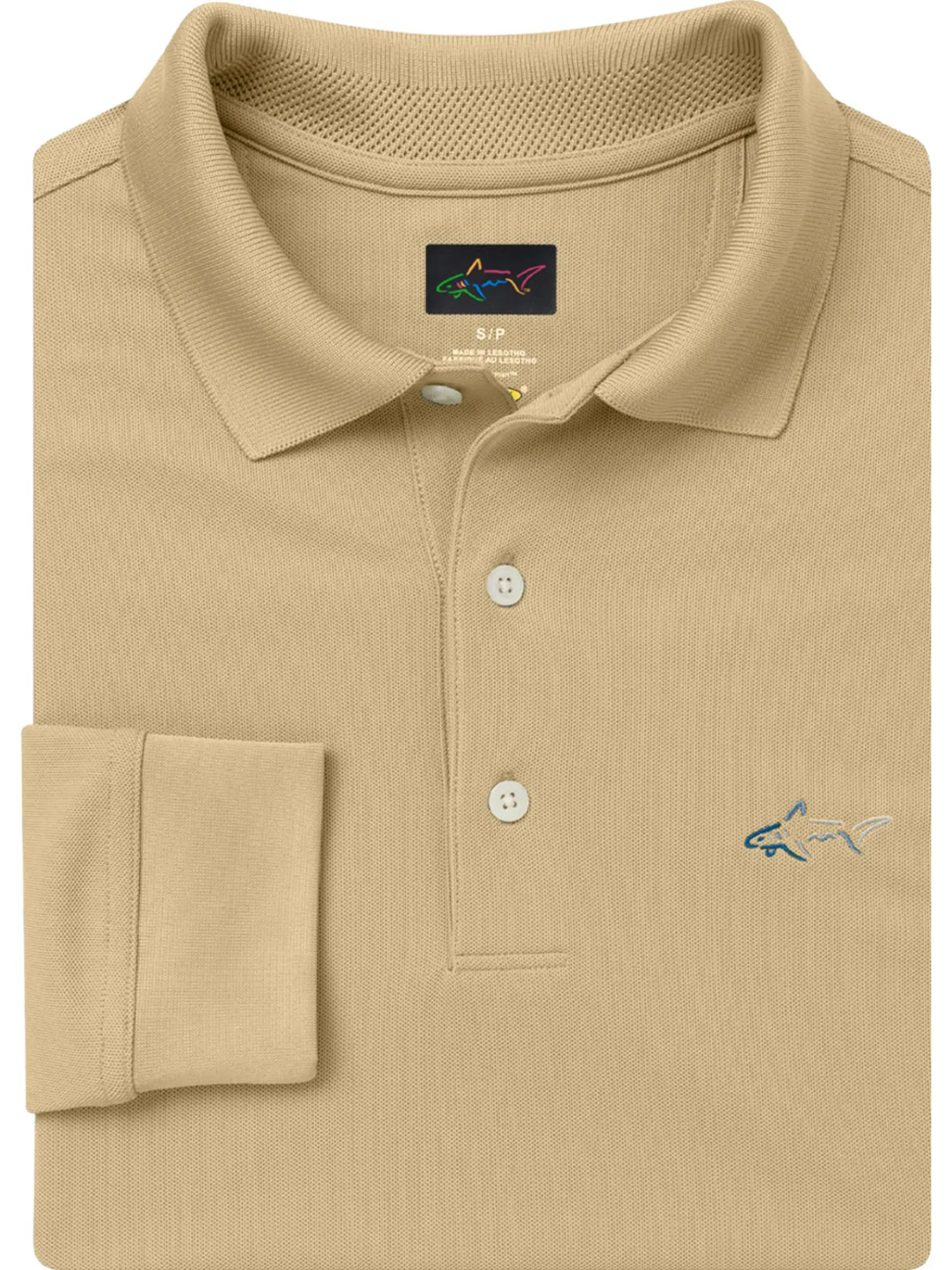 Greg Norman Shirts|Long Sleeve Pique Shark Polo - Warm Sand