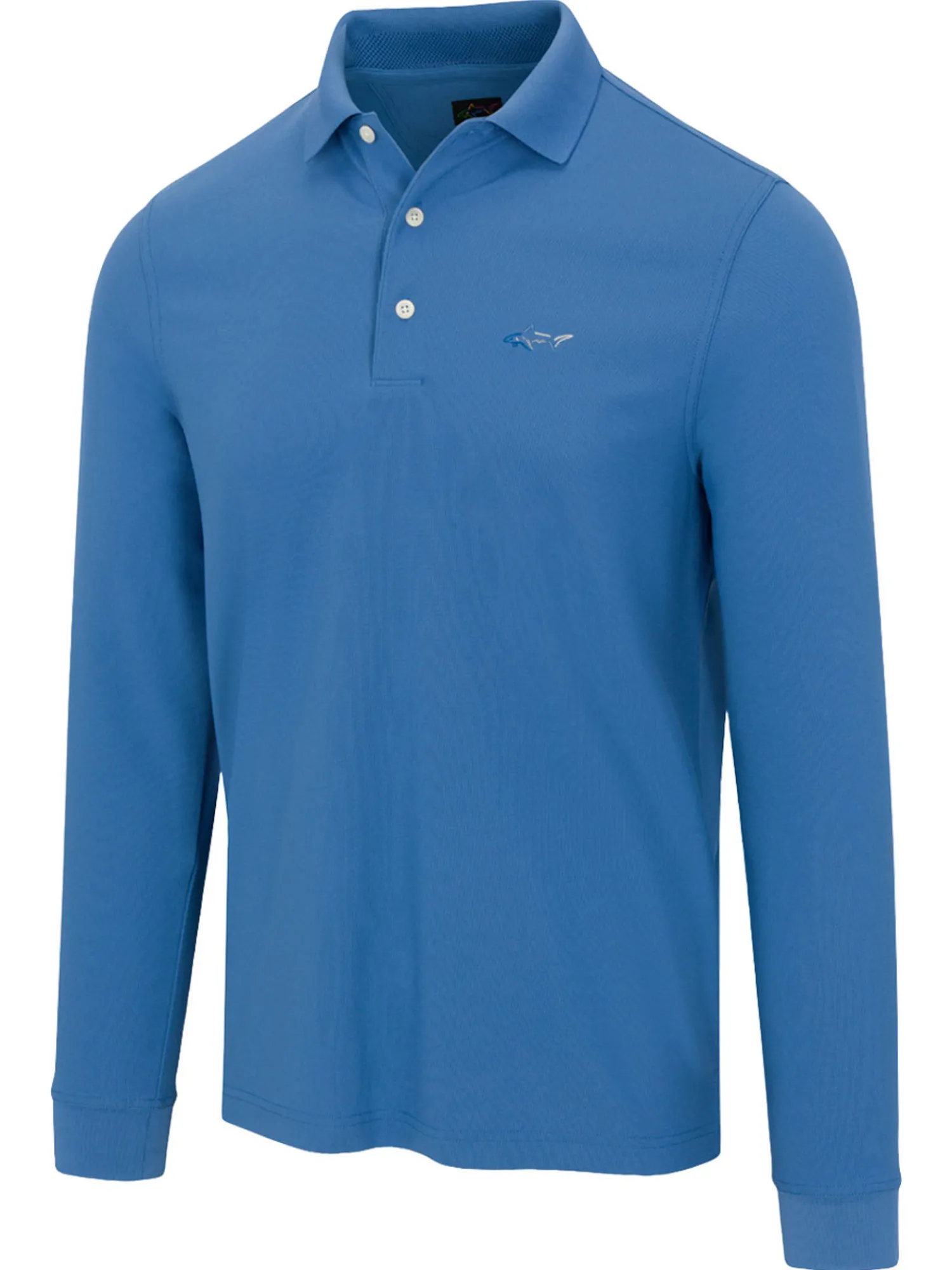 Greg Norman Shirts|Long Sleeve Pique Shark Polo - Riverside Blue