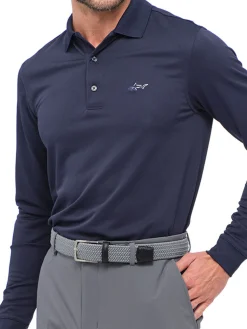 Greg Norman Shirts|Long Sleeve Pique Shark Polo - Navy
