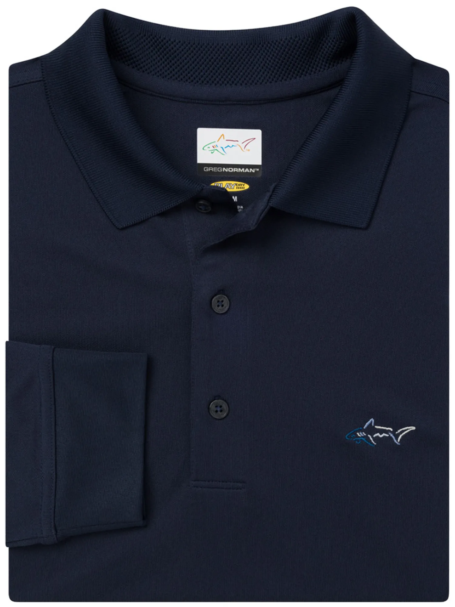 Greg Norman Shirts|Long Sleeve Pique Shark Polo - Navy