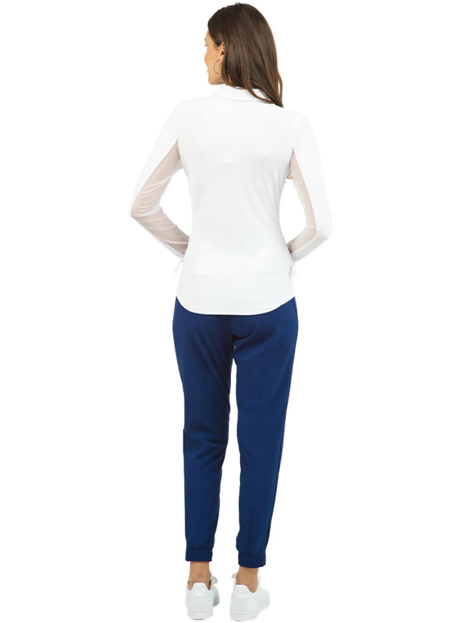IBKUL Clearance Clothing|Adjustable Long Sleeve Zip Polo - White