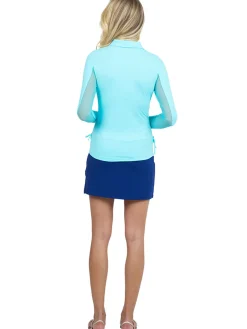 IBKUL Shirts|Adjustable Long Sleeve Zip Polo - Seafoam
