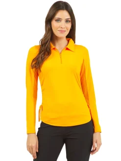 IBKUL Shirts|Adjustable Long Sleeve Zip Polo - Orange Peel