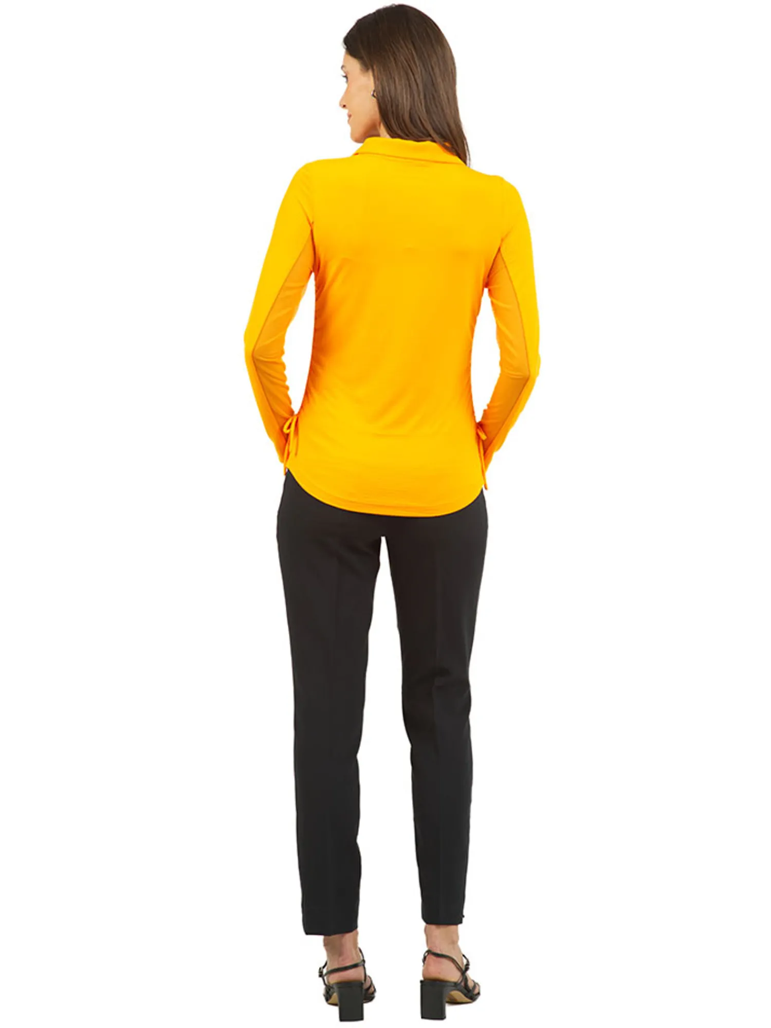 IBKUL Shirts|Adjustable Long Sleeve Zip Polo - Orange Peel