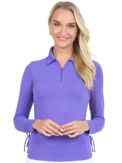 IBKUL Shirts|Adjustable Long Sleeve Zip Polo - Plum