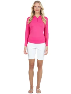 IBKUL Shirts|Adjustable Long Sleeve Zip Polo - Watermelon