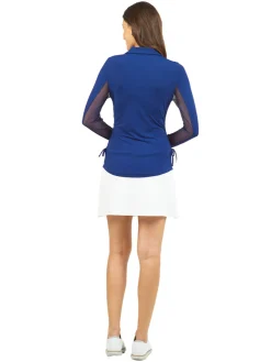 IBKUL Shirts|Adjustable Long Sleeve Zip Polo - Navy