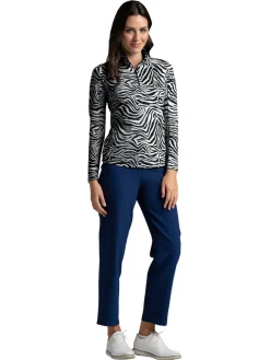 IBKUL Shirts|Cecila Print Long Sleeve Mock Neck Top - Black/White