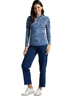IBKUL Shirts|Cecila Print Long Sleeve Mock Neck Top - Navy/Peri