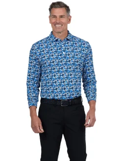 IBKUL Shirts|Chaos Print Long Sleeve Polo - Royal/Black