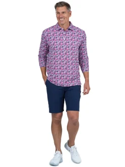 IBKUL Shirts|Chaos Print Long Sleeve Polo - Watermelon/Ink