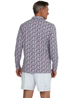 IBKUL Shirts|Chaos Print Long Sleeve Polo - Lt. Pink/Charcoal