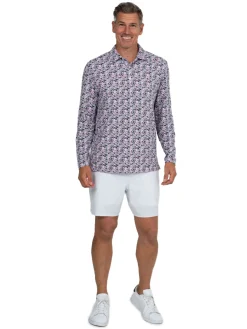 IBKUL Shirts|Chaos Print Long Sleeve Polo - Lt. Pink/Charcoal