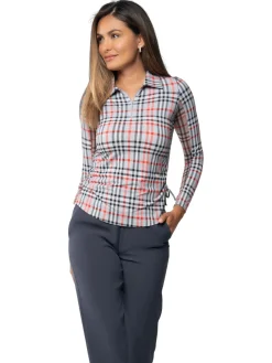 IBKUL Shirts|Judith Print Long Sleeve Zip Polo - Grey/Red
