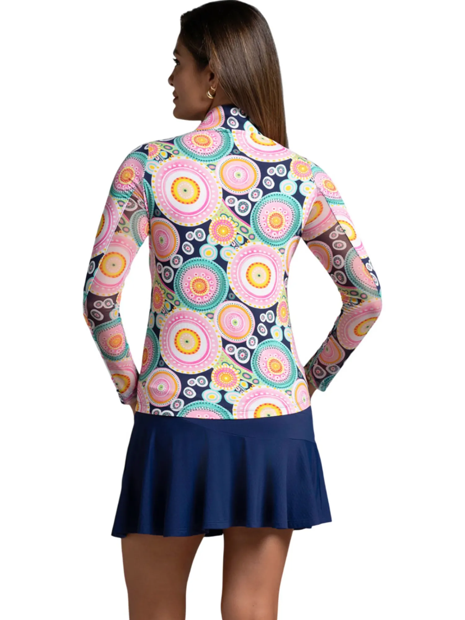 IBKUL Shirts|Leona Print Long Sleeve Mock Neck Top - Seafoam Multi