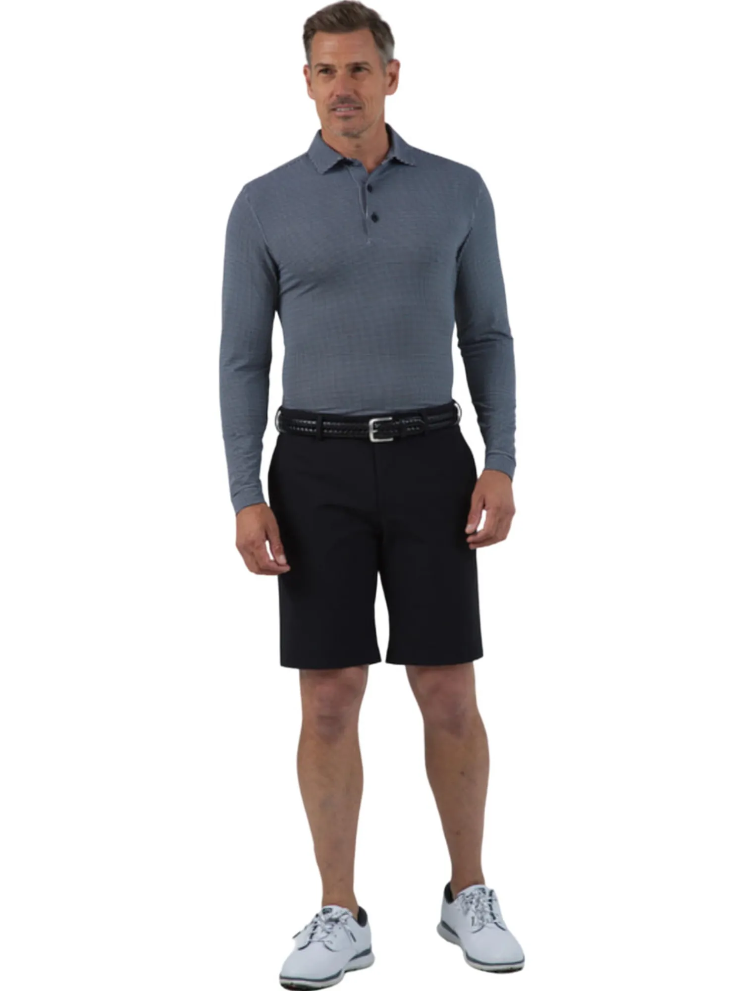 IBKUL Shirts|Mini Check Print Long Sleeve Polo (Modern Fit) - Black/White