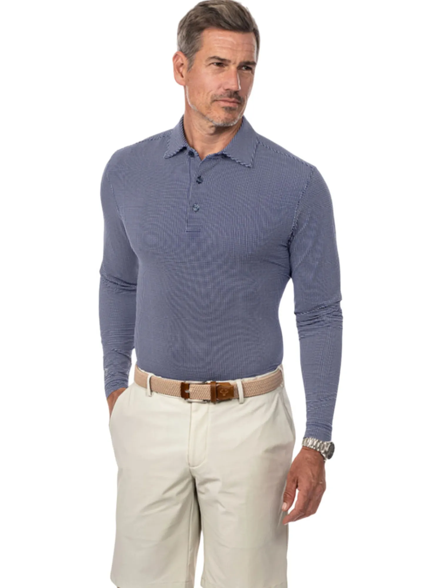 IBKUL Shirts|Mini Check Print Long Sleeve Polo (Modern Fit) - Navy/White
