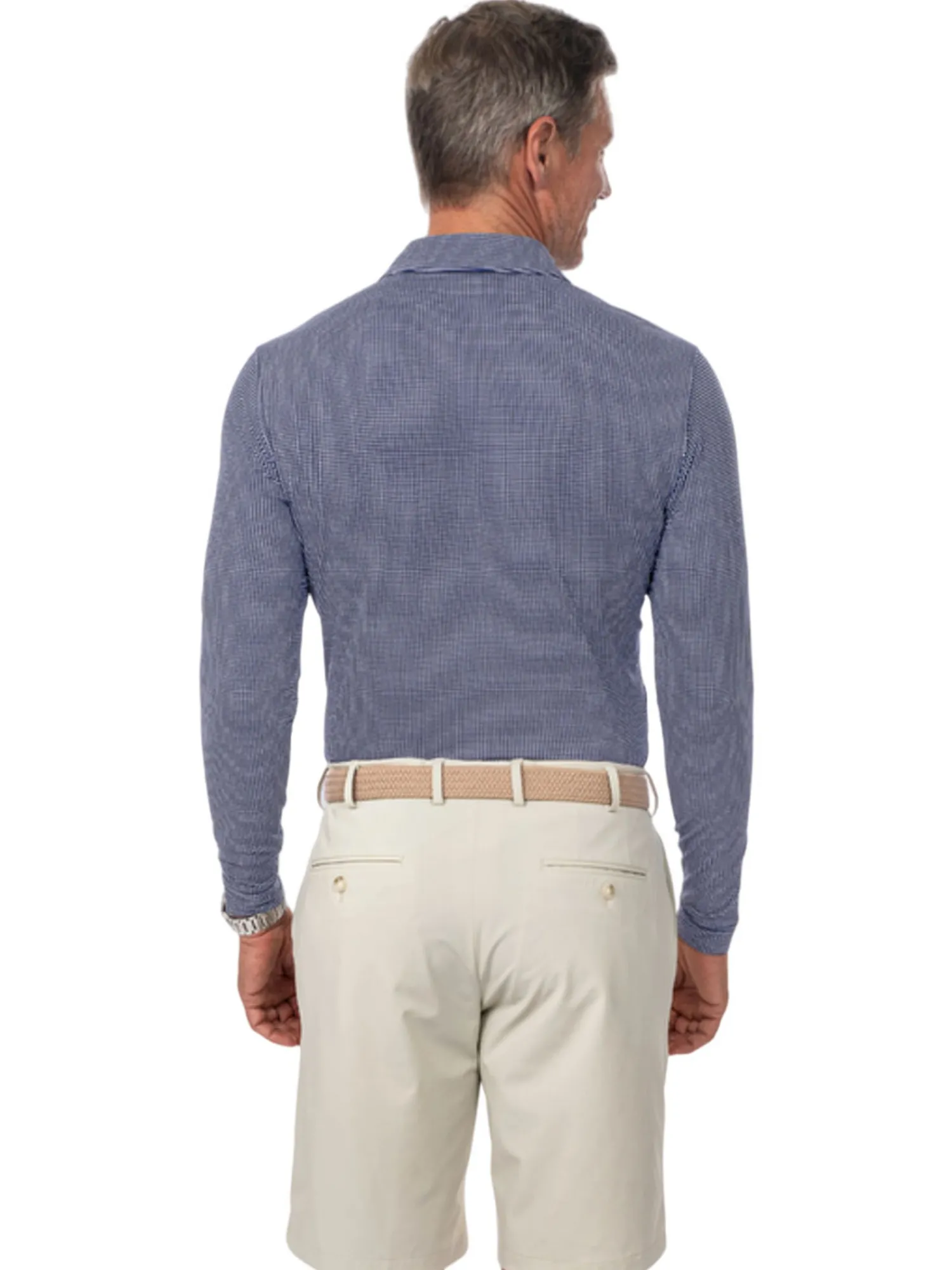 IBKUL Shirts|Mini Check Print Long Sleeve Polo (Modern Fit) - Navy/White