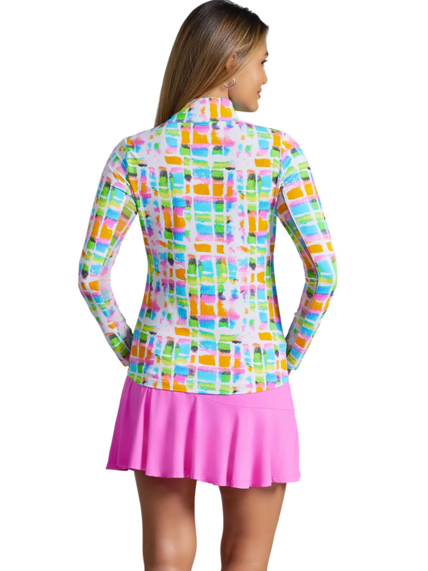 IBKUL Shirts|Tatiana Print Long Sleeve Mock Neck Top - Hot Pink Multi