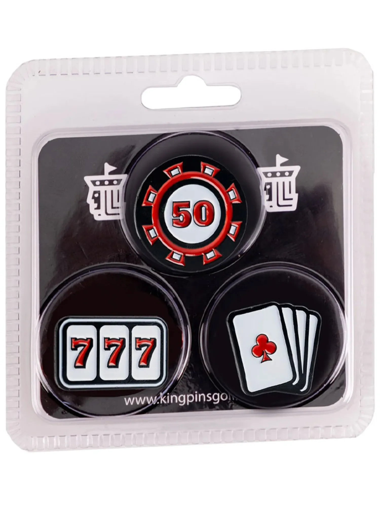 King Pins Golf Ball Markers|Ball Marker Set 3 Pack - Casino