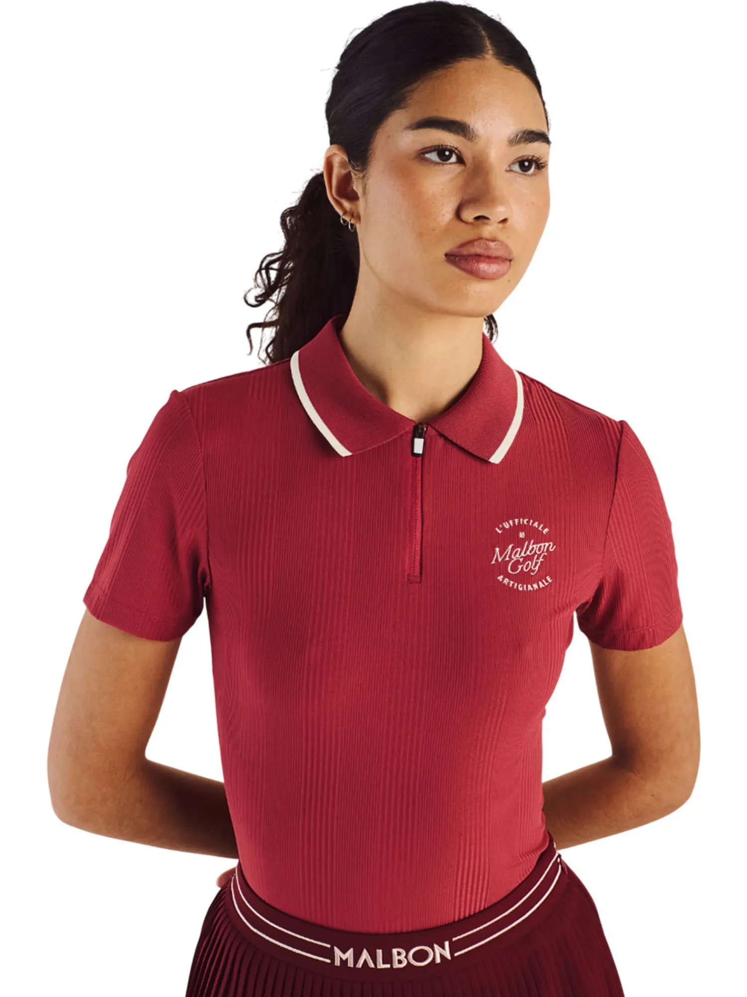 Malbon Shirts|Womens Camilla Quarter Zip Polo - Garnet