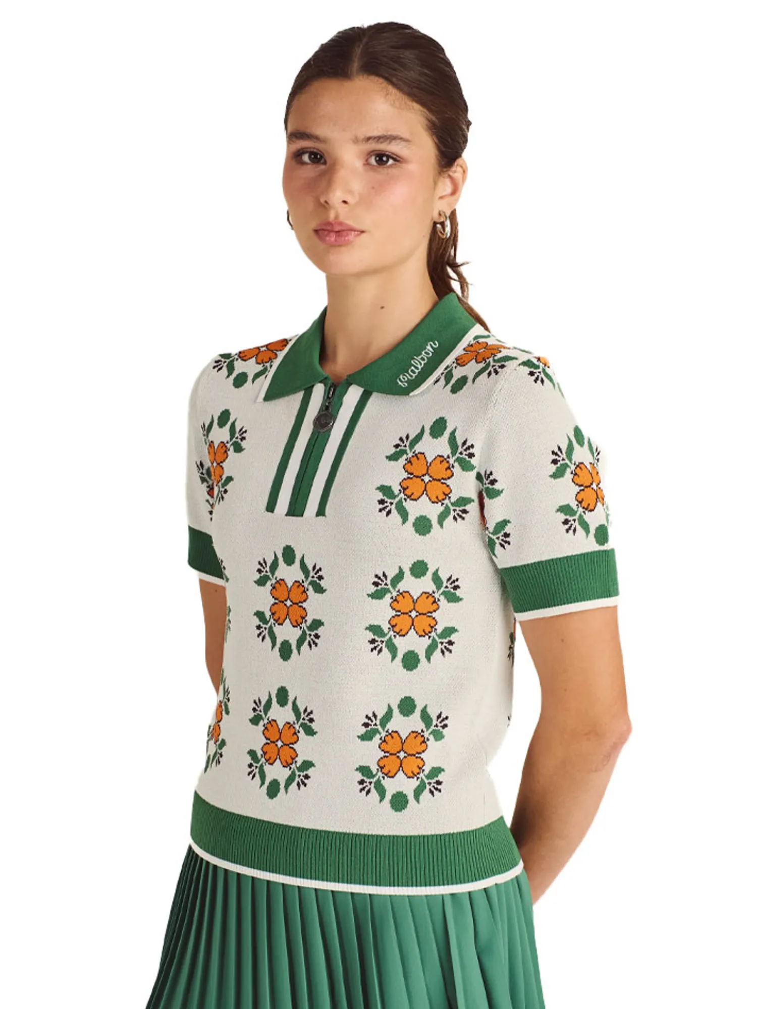 Malbon Shirts|Womens Lucia Quarter Zip Polo - Ivory Multi