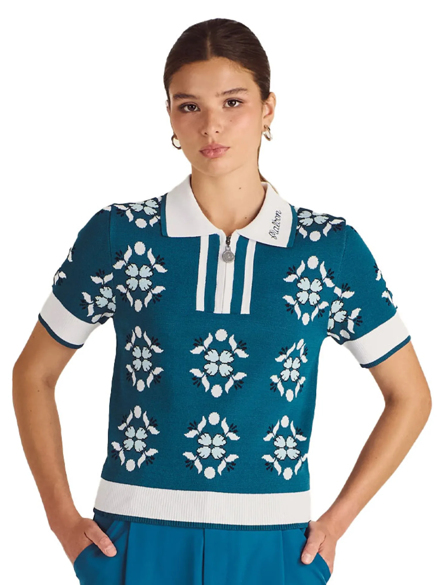 Malbon Shirts|Womens Lucia Quarter Zip Polo - Ocean Multi