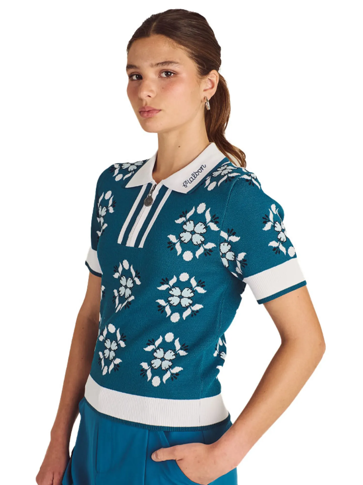 Malbon Shirts|Womens Lucia Quarter Zip Polo - Ocean Multi