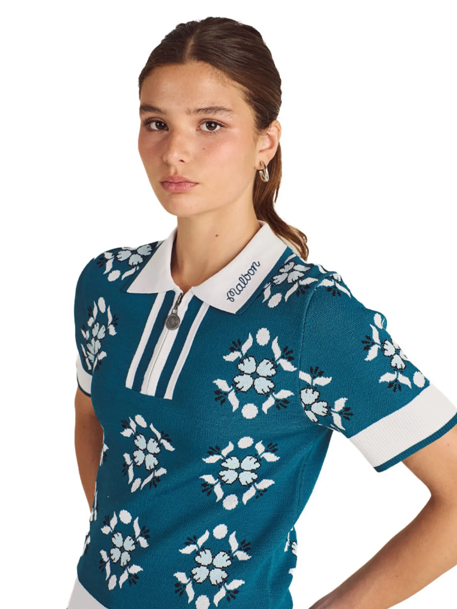 Malbon Shirts|Womens Lucia Quarter Zip Polo - Ocean Multi