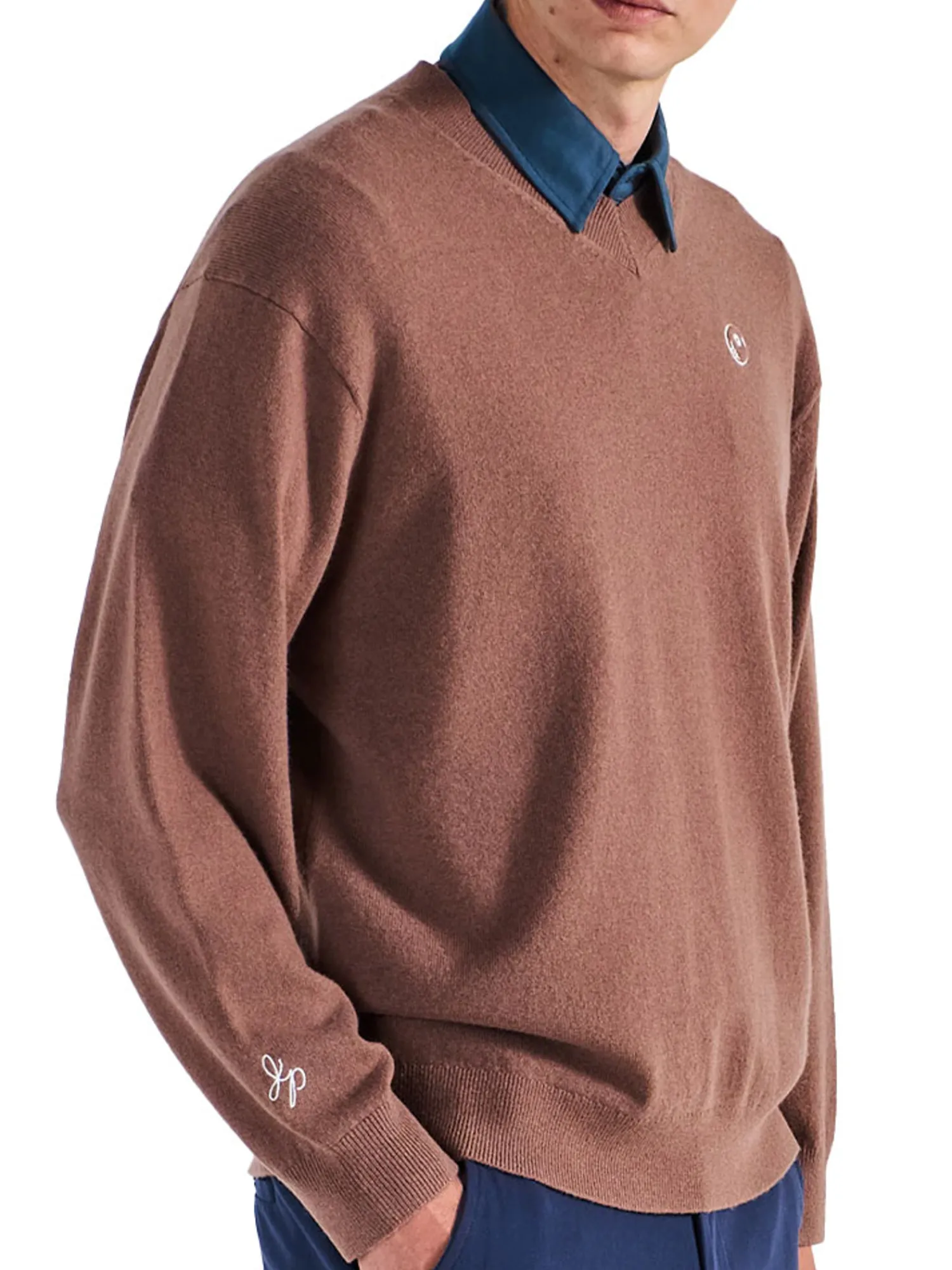 Malbon Jumpers|x Jesper Parnevik V-Neck Merino Wool Sweater - Chocolate