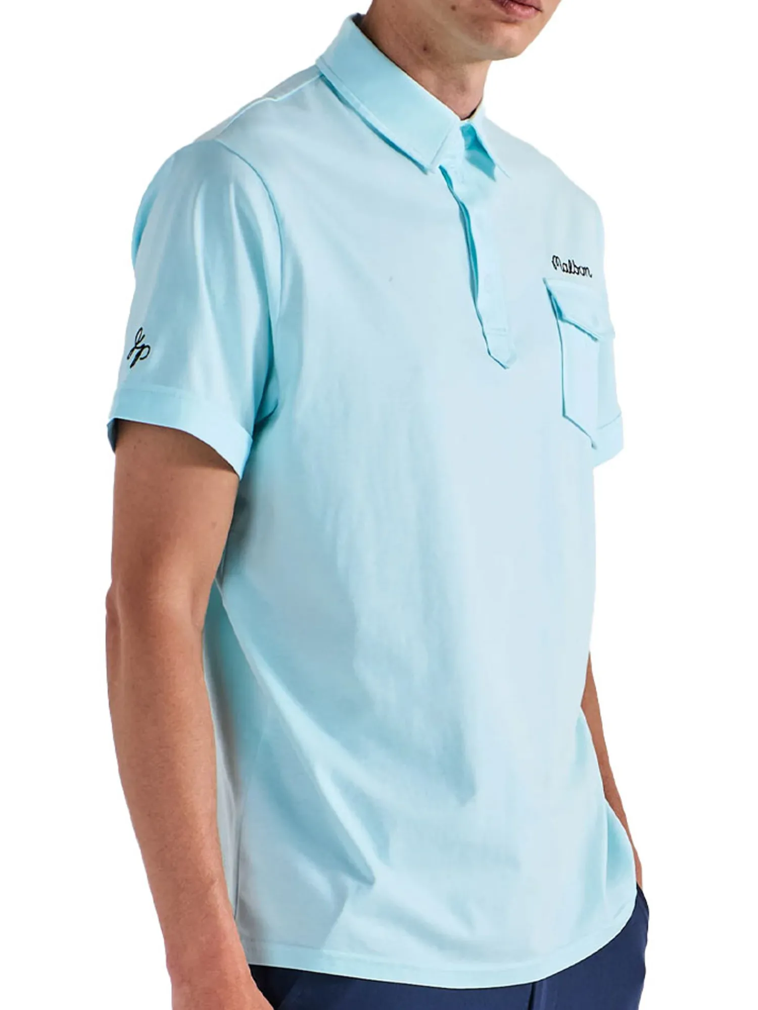 Malbon Shirts|x Jesper Parnevik Single Pocket Mercerized Cotton Jersey Polo - Aqua Blue