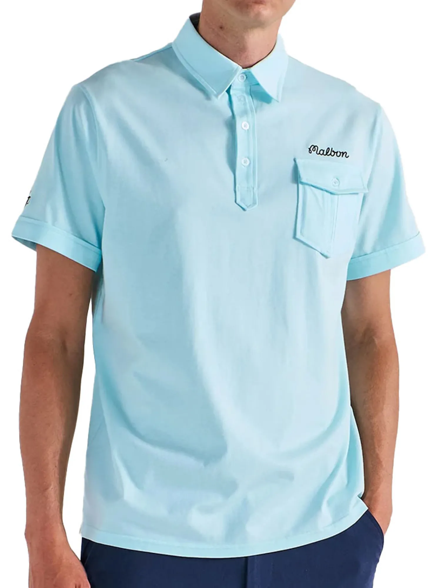 Malbon Shirts|x Jesper Parnevik Single Pocket Mercerized Cotton Jersey Polo - Aqua Blue