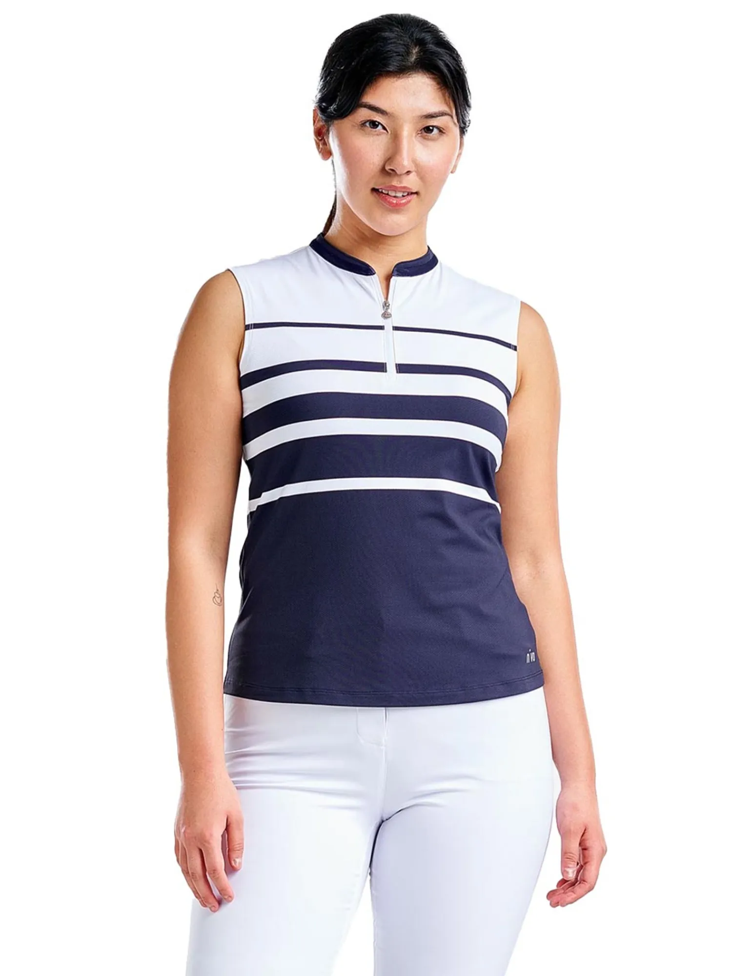 Nivo Shirts|Women's Linnea Sleeveless Livcool Mock - White/Navy