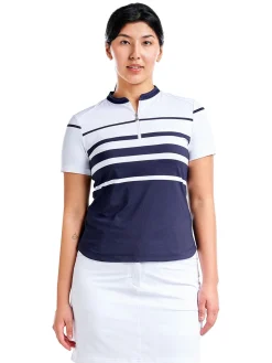 Nivo Shirts|Women's Lynda Short Sleeve Mock - White/Navy