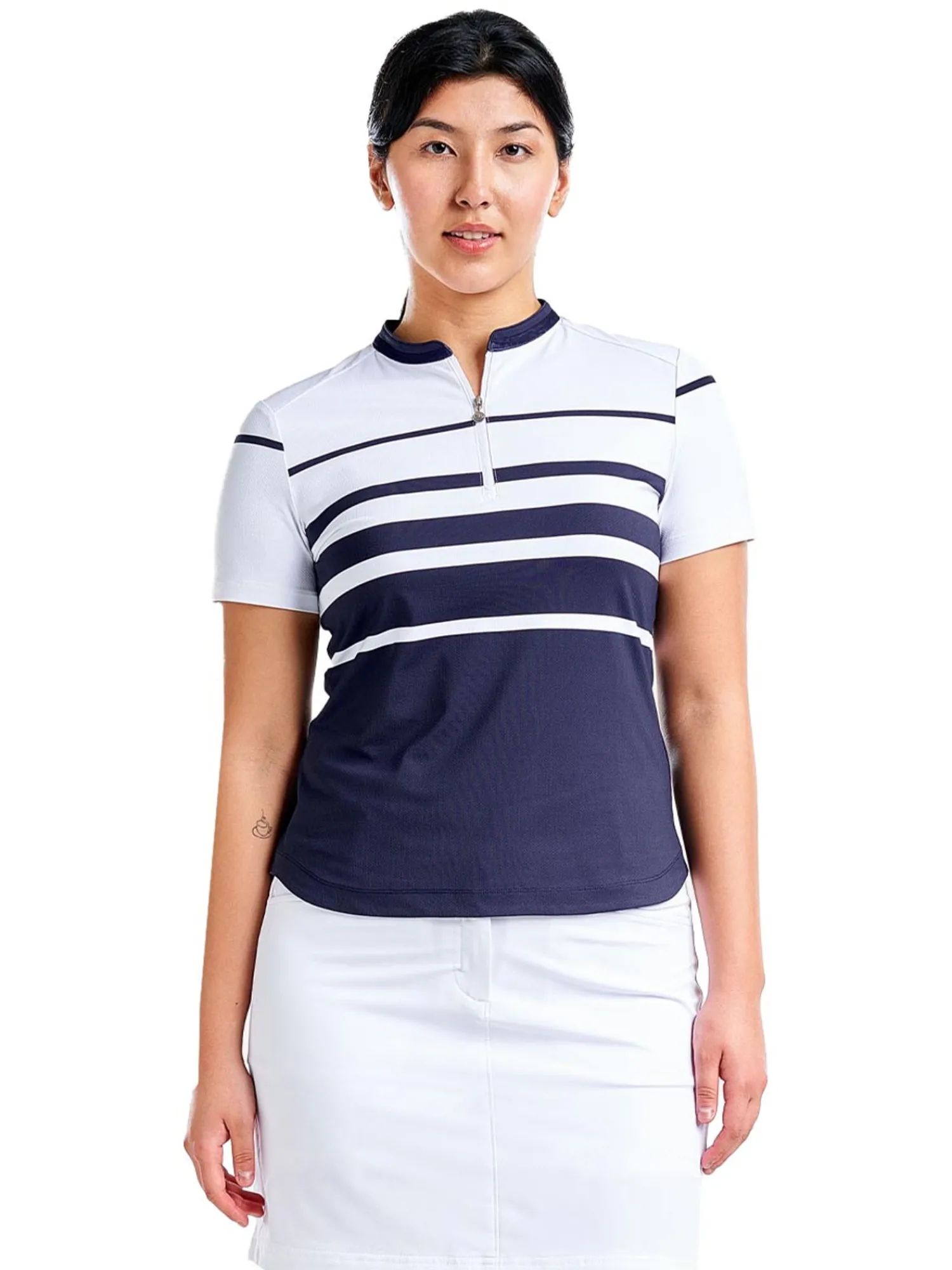 Nivo Shirts|Women's Lynda Short Sleeve Mock - White/Navy