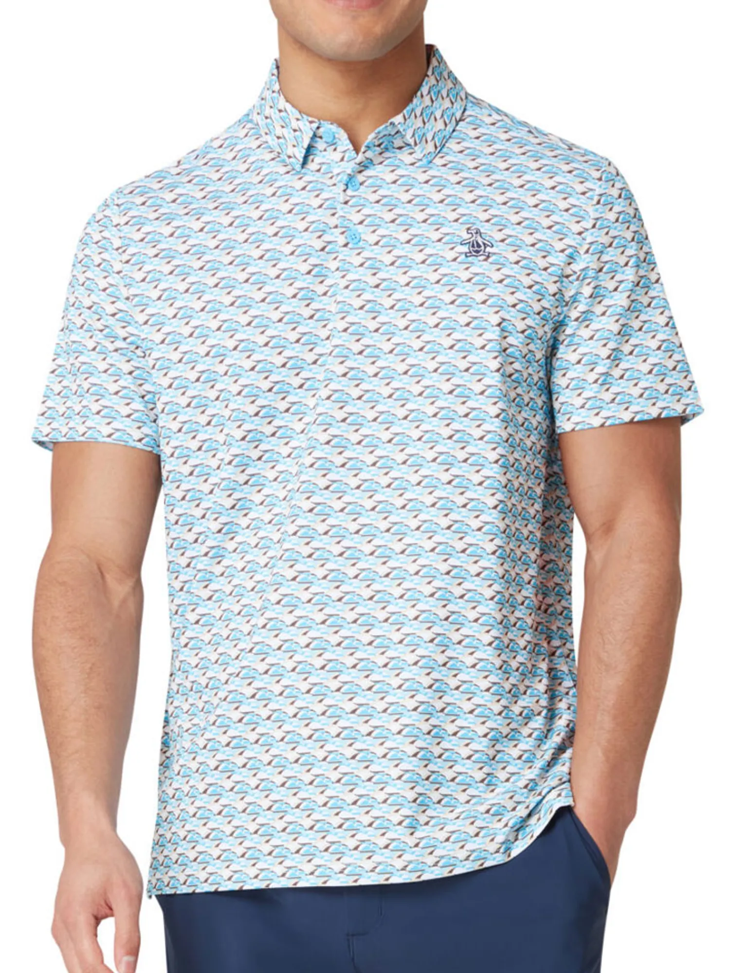Original Penguin Shirts|Layered Umbrella Print Polo - Blue Grotto