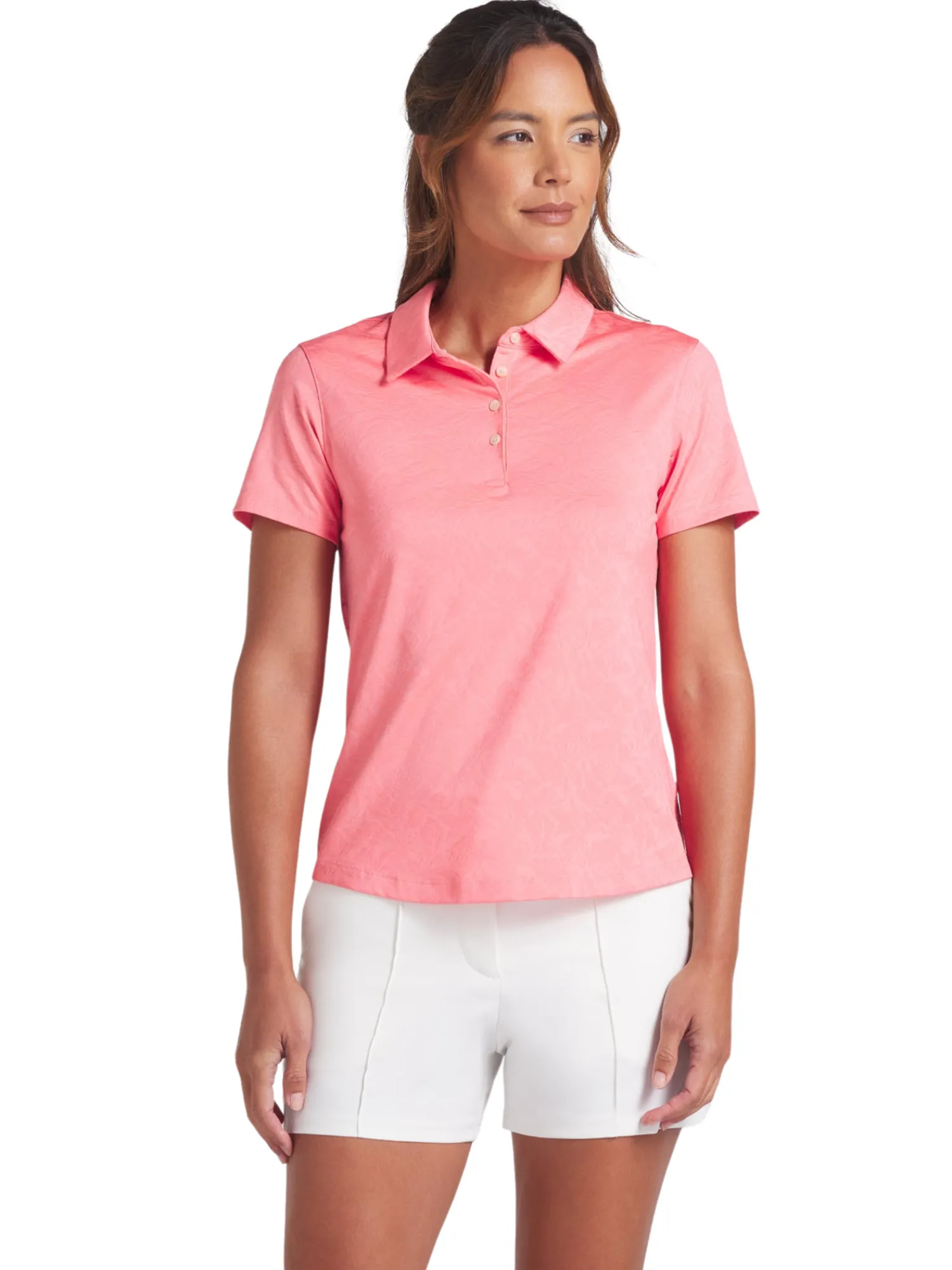 Puma Shirts|Womens MATTR Lianas Jacquard Golf Polo - Peach Frost