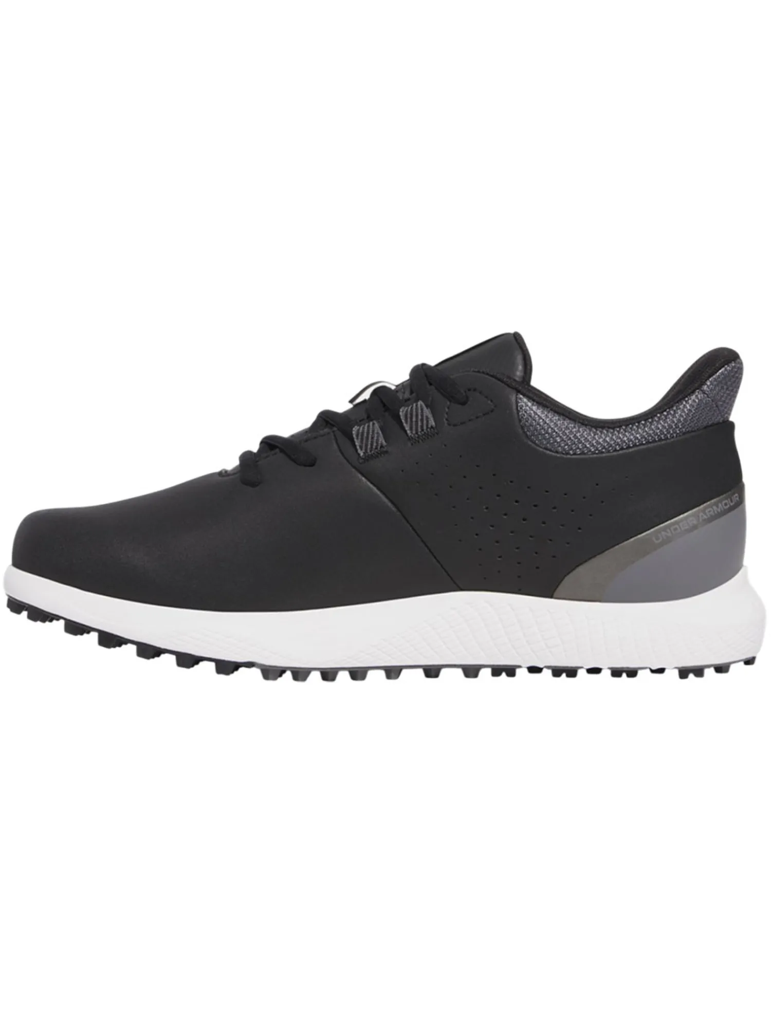 Under Armour Mens Golf Shoes|Drive Medal SL Golf Shoes - Black/Castlerock/Metallic Silver