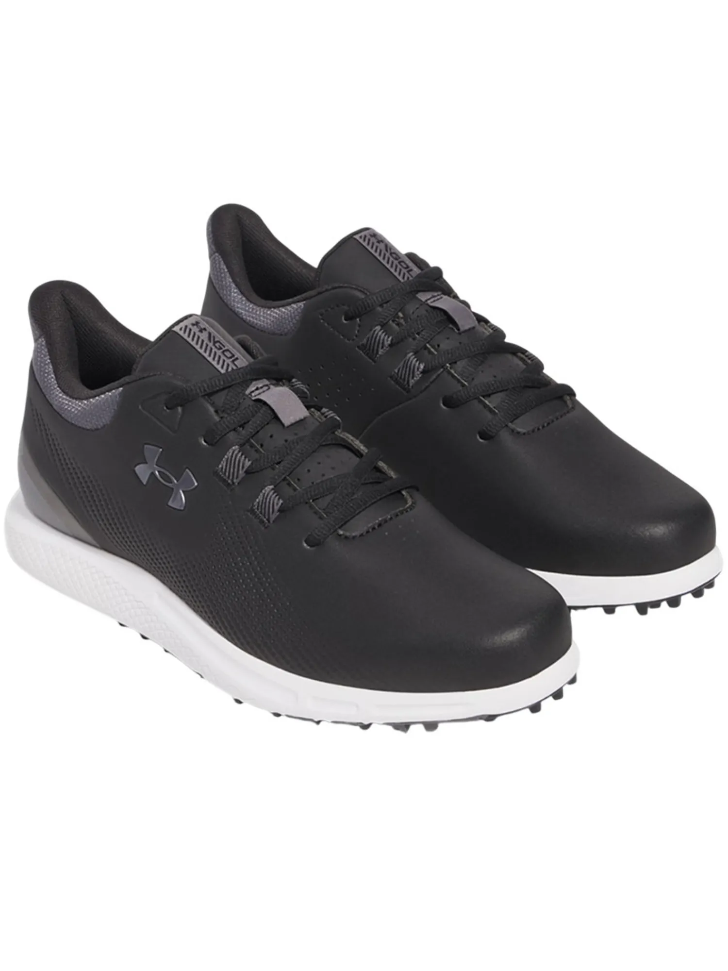 Under Armour Mens Golf Shoes|Drive Medal SL Golf Shoes - Black/Castlerock/Metallic Silver