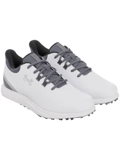 Under Armour Mens Golf Shoes|Drive Medal SL Golf Shoes - White/Titan Grey/Metallic Silver